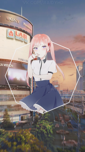 Anime girl in front of a city billboard