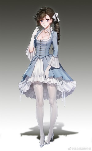 Anime girl in blue Rococo dress