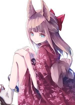 Anime girl with fox ears in a kimono
