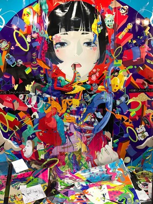 Anime girl with colorful abstract background by Takahashi Hiroyuki-Mitsume