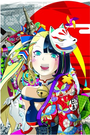 Anime girl with fox mask and Eiffel Tower