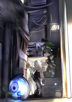 Anime girl in armor with a blue creature