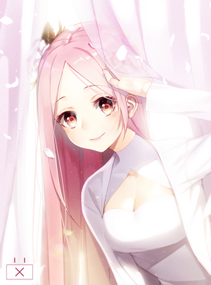 Anime girl with pink hair and red eyes