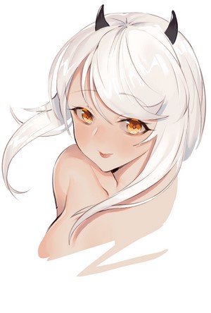 Anime girl with white hair and horns