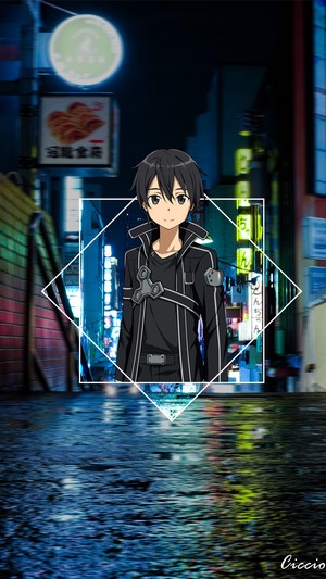 Kirigaya Kazuto from Sword Art Online in a city at night