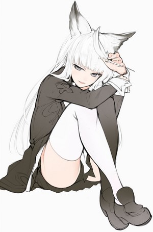 Anime girl with fox ears and white hair