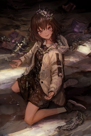 Anime girl with flower crown kneeling