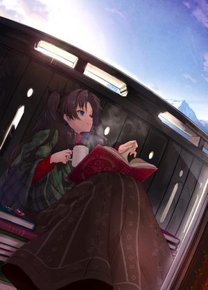 Rin Tohsaka from Fate Series reading a book on a train
