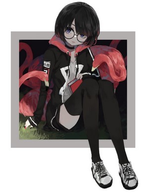 Anime girl with black hair and glasses
