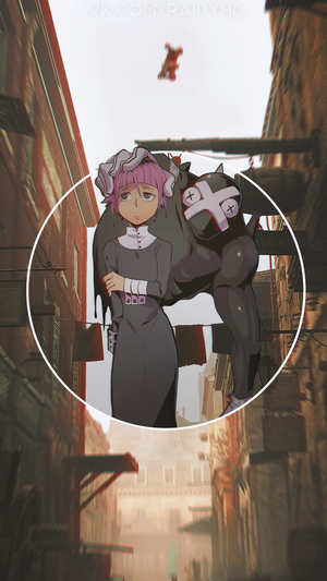 Anime girl with creature in alley