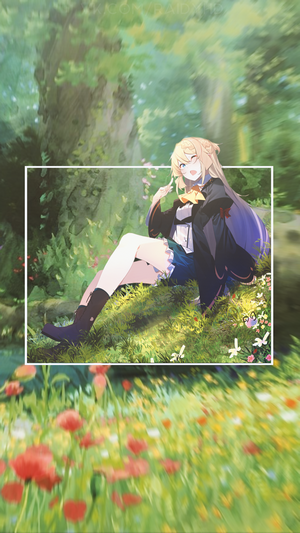 Anime girl sitting in a forest