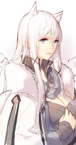 Anime girl with white hair and animal ears