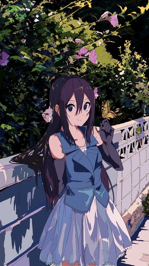 Anime girl with purple hair and butterfly