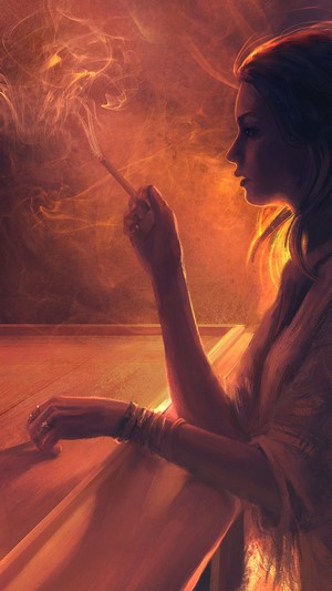 Artwork of a woman smoking
