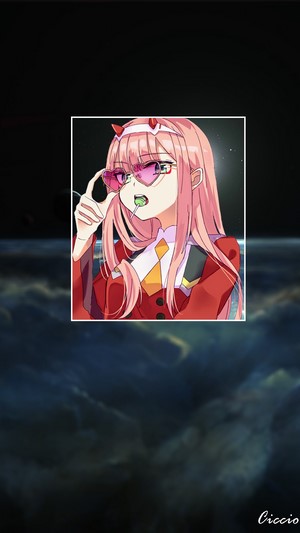 Zero Two from Darling in the FranXX with heart-shaped sunglasses