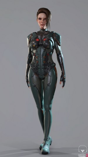 Cyborg woman in futuristic suit