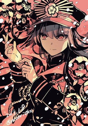Anime girl with red eyes and military hat