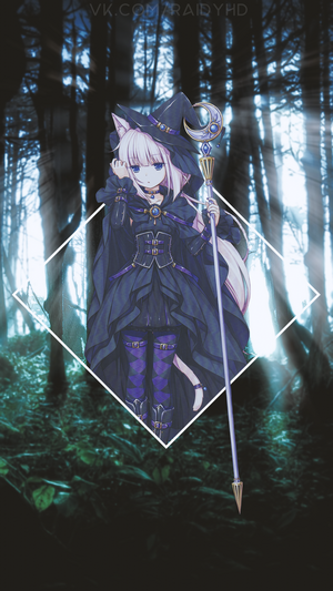 Anime girl with cat ears and witch hat