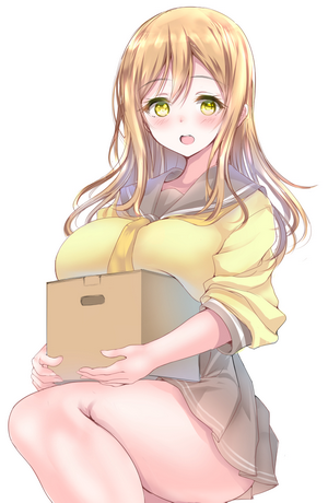 Anime girl in school uniform holding a box