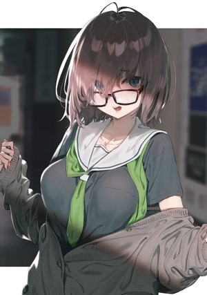 Mash Kyrielight from Fate Series wearing glasses and school uniform