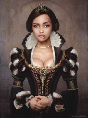 Portrait of a woman in a crown and ornate dress