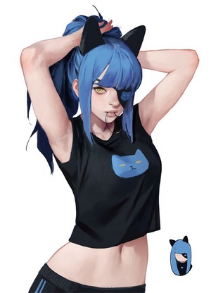 Girl with blue hair and cat ears