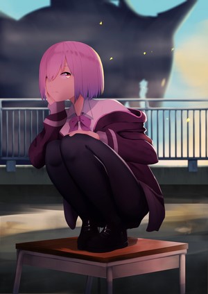 Shinjou Akane from SSSS.GRIDMAN squatting on a desk