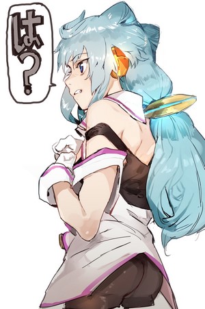 Anime girl with blue hair and a speech bubble