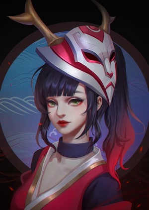 Akali from League of Legends wearing a mask