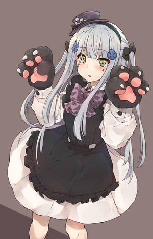 Anime girl with cat paws and maid outfit