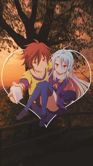 Sora and Shiro from No Game No Life in a heart frame