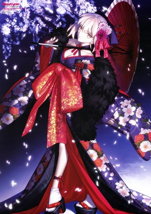 Saber Alter in Kimono with Umbrella