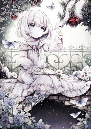 Anime girl with snake and apples