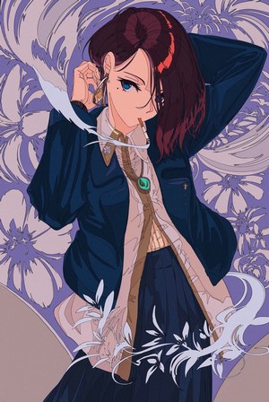 Anime girl with blue eyes and redhead hair smoking