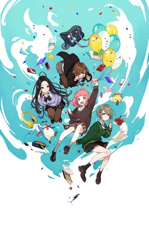 Anime girls with books and balloons