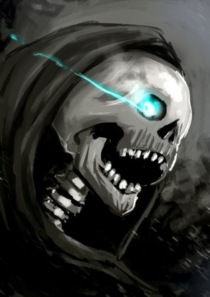 Grim Reaper skeleton with glowing cyan eye