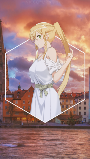 Anime girl in white dress with cityscape background