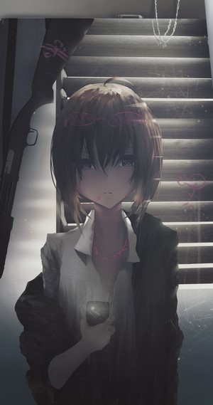 Anime girl with shotgun and necklace
