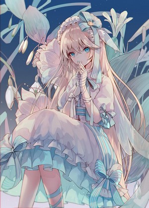 Anime girl with blonde hair and blue eyes in a dress