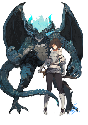 Girl in armor with a dragon companion