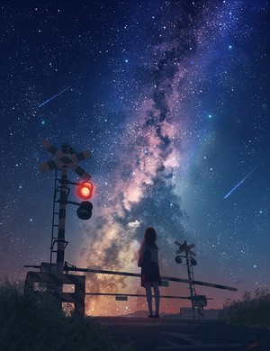 Alone Girl Under the Milky Way Night Sky