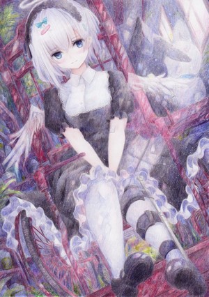 Anime girl with white hair and blue eyes