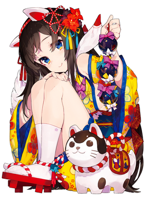 Anime girl with animal ears and traditional Japanese attire