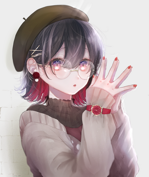 Anime Girl with Glasses and Painted Nails