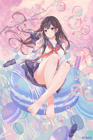 Atdan Anime Schoolgirl with Cherry Blossoms