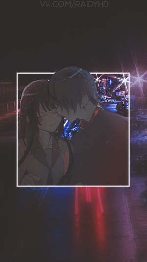 Anime couple embracing in a city at night
