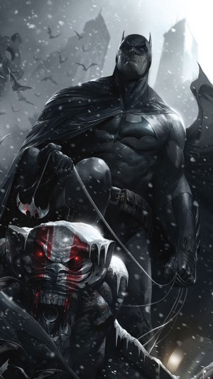 Batman from DC Comics in a snowy city