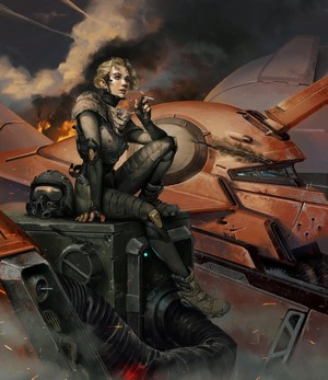Pilot Smoking Next to a Mech