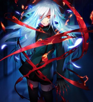 Anime girl with white hair and red eyes