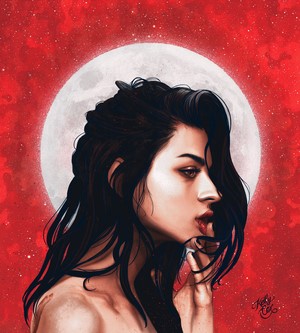 Woman in Profile with Moon by Kelly Cox